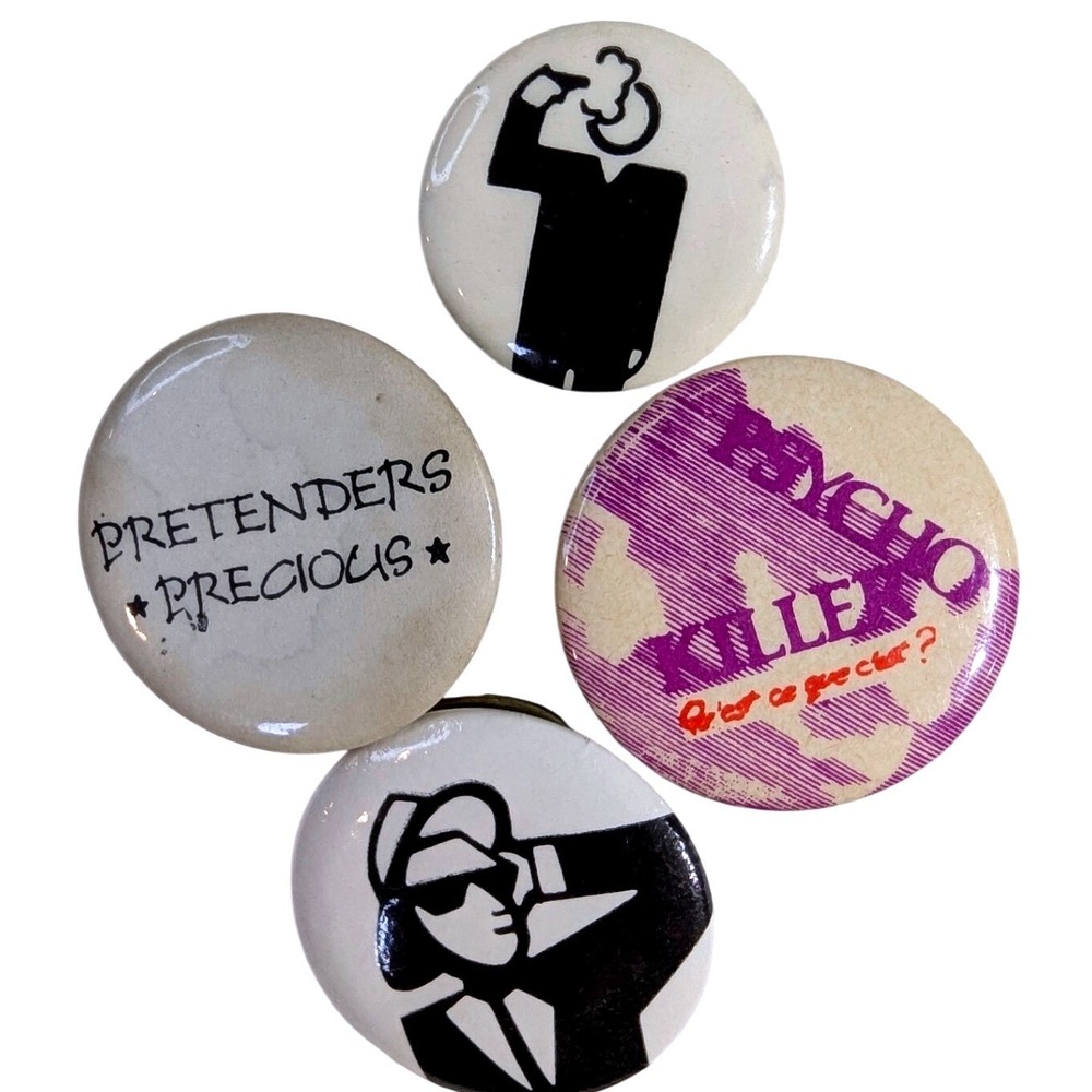 Vintage 80s New Wave Pinback Button Lot Pretenders Echo & The Bunnymen‎